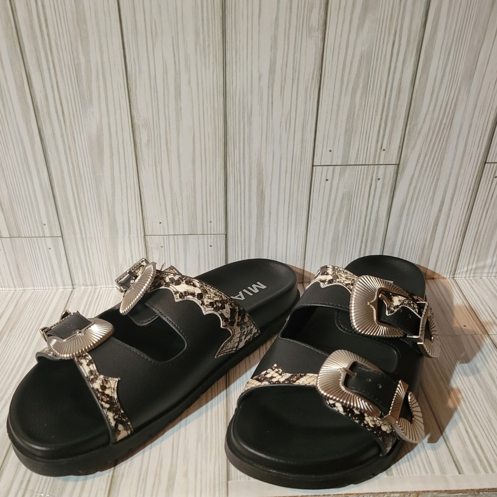 MIA Tibby Slide Black Snakeskin Sandal Women 9